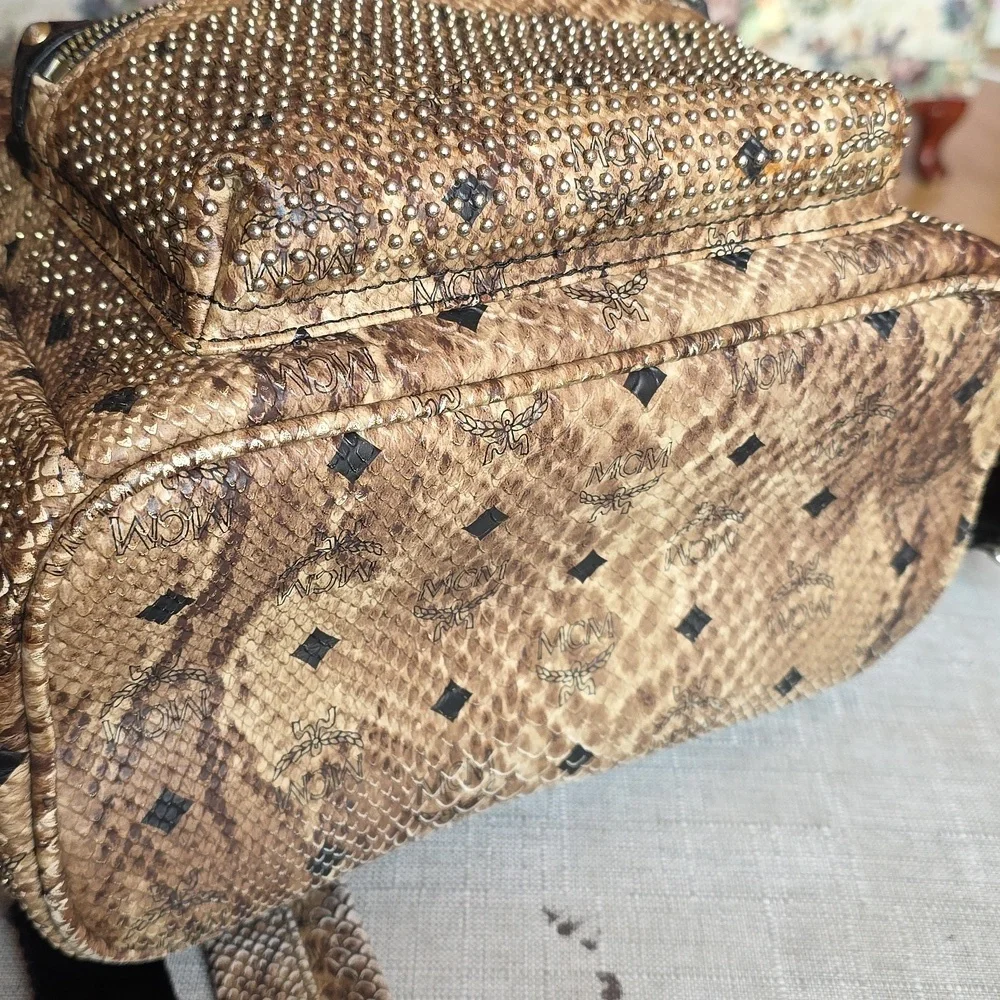 MCM Snakeskin Studded Backpack - Picture 7 of 11